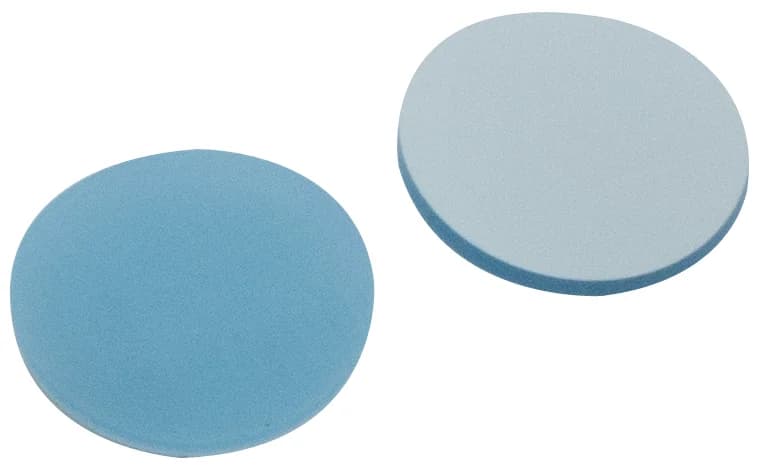 17mm Septa for magnetic Screw Cap ND18,1.3mm 45°shore A, Silicone blue transp./PTFE white
