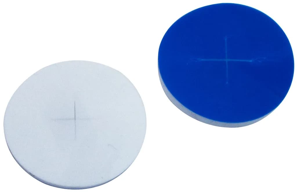 22mm Septa Silicone white/PTFE blue 55° shore A, 1.5mm, cross-slitted
