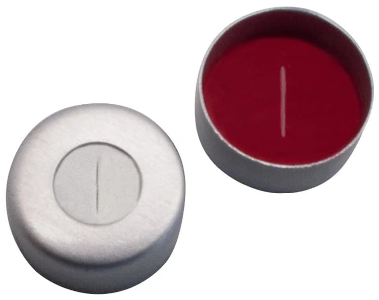 8mm Alu Cap clear lacquered, 4mm centre hole 45°shore A,1.3mm,Silicone white/PTFE red,with slit