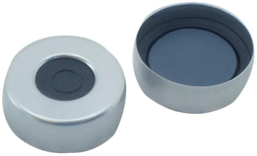 Aluminium crimp cap, plain, 10 mm hole, Pharma-Fix Septum, 47° shore A, 3.0 mm