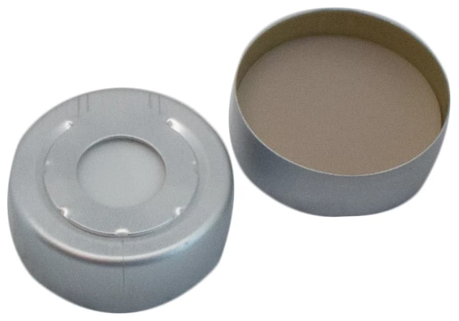 Headspace Cap ND20, clear lacquered, Silicone white / PTFE beige, 45° shore A, 3.2 mm
