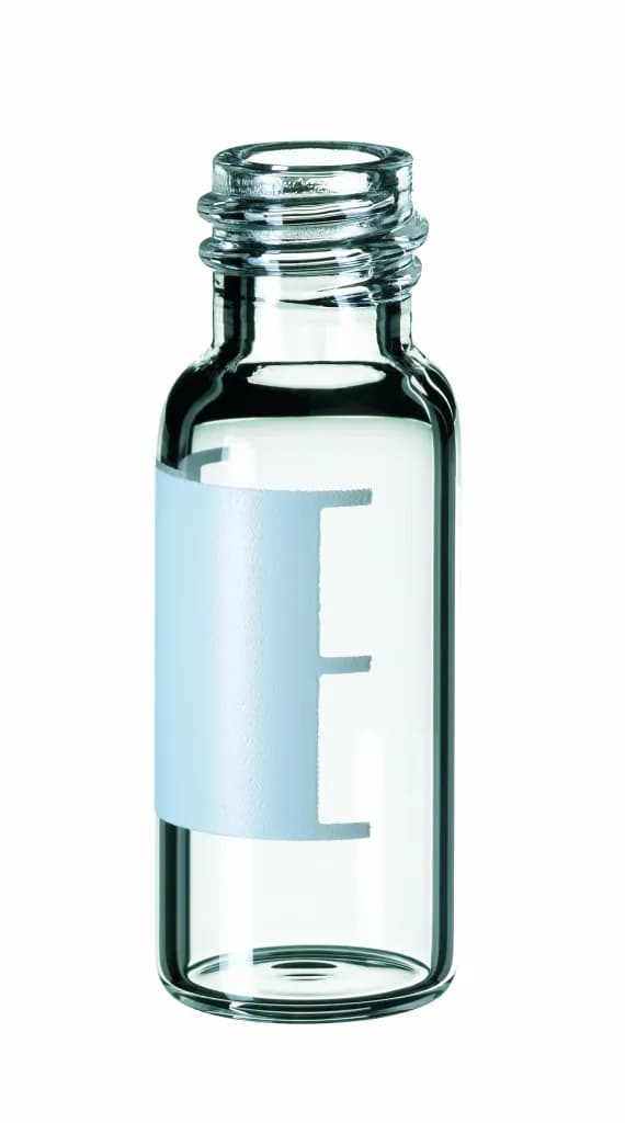 1.5 mL screw neck vial, 32 x 11.6 mm, clear glass, 1.hydrol. class, small opening, label and filling lines