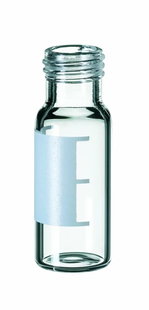 1.5 ml short screw vial, ND9 clear glass, 32 x 11.6 mm, with label and fill markings