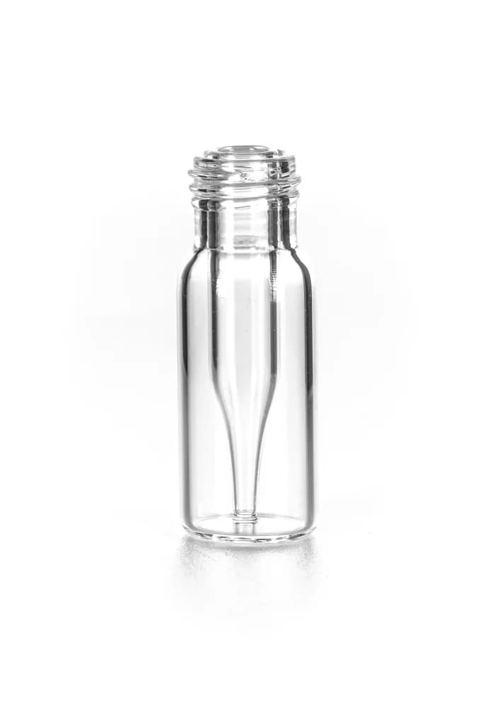 Short Thread Vial with integrated 0.3 ml Micro-Insert, 32 x 11.6 mm, clear glass, 1. hydrol. class, "Base Bond", small micro-insert