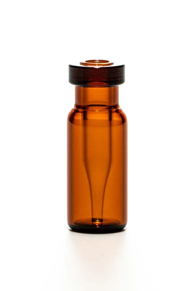 Snap Ring Vial, 32x11,6mm, with micro-insert base bonded, amber glass,