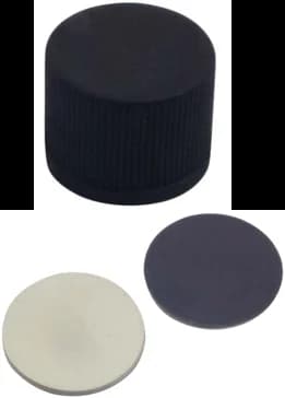 PP Screw Cap black, closed, 8-425 thread, Butyl creme / PTFE grey, 55° shore A, 1,3mm