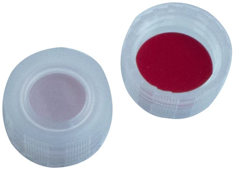 PP Short Thread Cap transparent, 6mm centre hole, Silicone white/PTFE red, 1mm