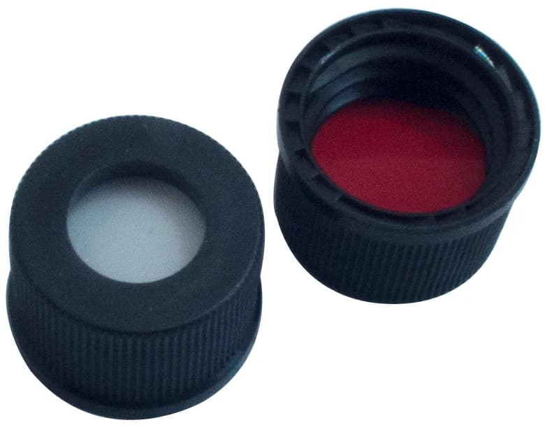 PP Screw Cap black,7mm centre hole,Silicone white/ PTFE red UltraClean,45°shore A,1.3mm