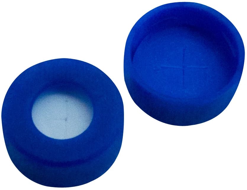 PE Snap Ring Cap blue, 6mm centre hole, Silicone white/PTFE blue,cross-slitted,1.0mm