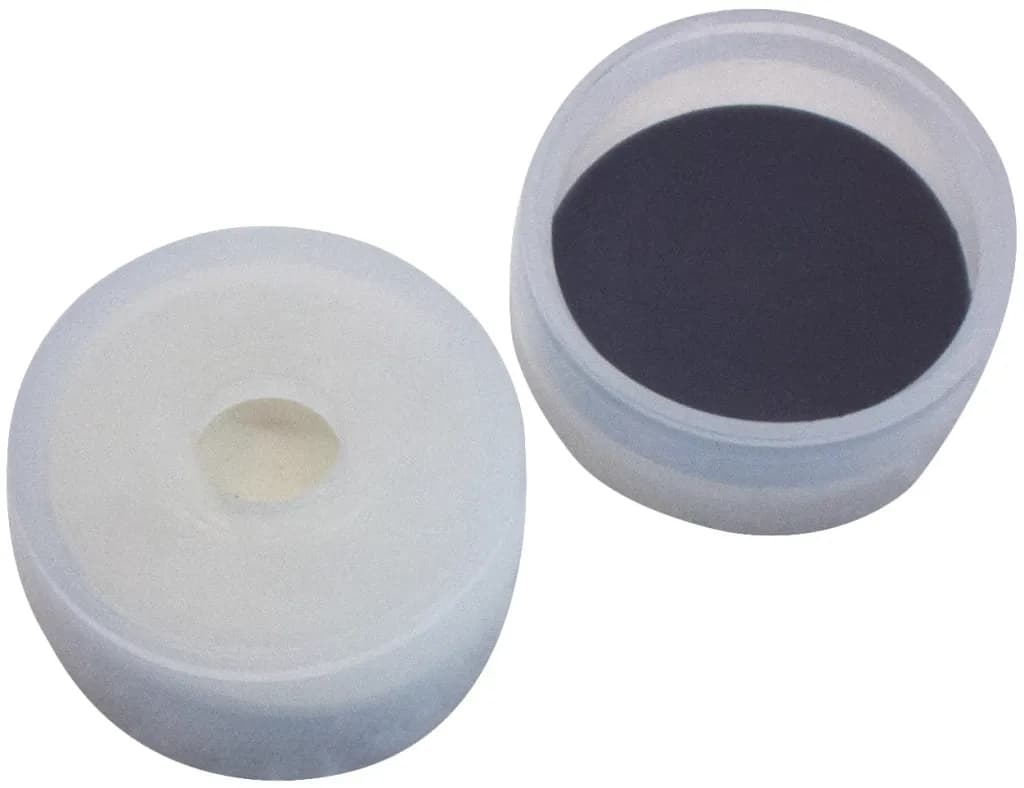 22 mm PE Cap transpararent for 20 mm crimped bottles x 9.1 mm, 4.3mm centre hole, Butyl creme/PTFE grey