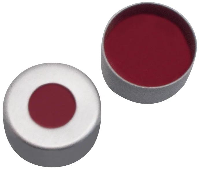 8mm alu crimp cap,clear lacquered,with hole PTFE red/silicone white/PTFE red,45°shore A,1mm