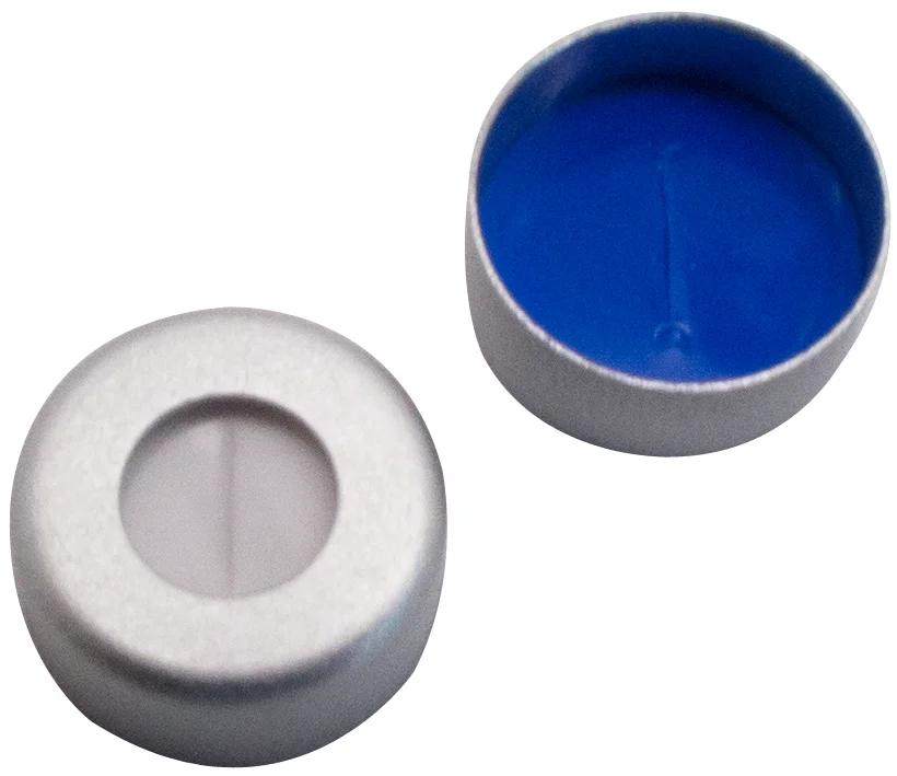 Aluminium Cap clear lacquered, 5,5mm centre hole Silicone white/PTFE blue, cross slitted
