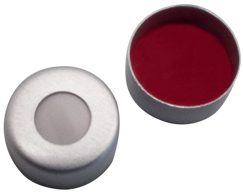 Magnetische Bördelkappe , gold lackiert, mit Loch, Silikon weiß/PTFE rot UltraClean