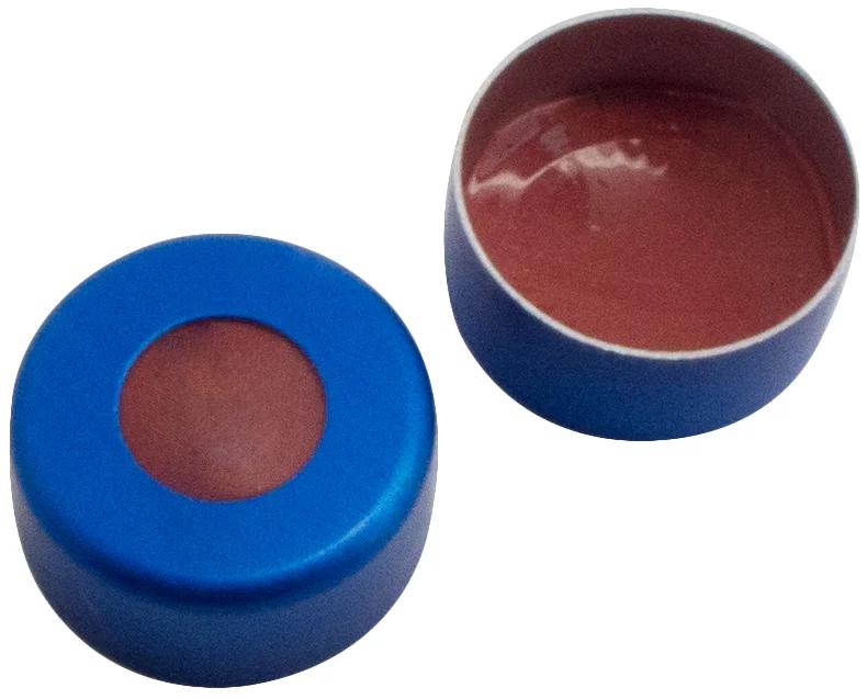 Aluminium Bördelkappe ND11, blau lackiert NK rot-orange / TEF, 60° shore A,1,0 mm, 5,5 mm Loch
