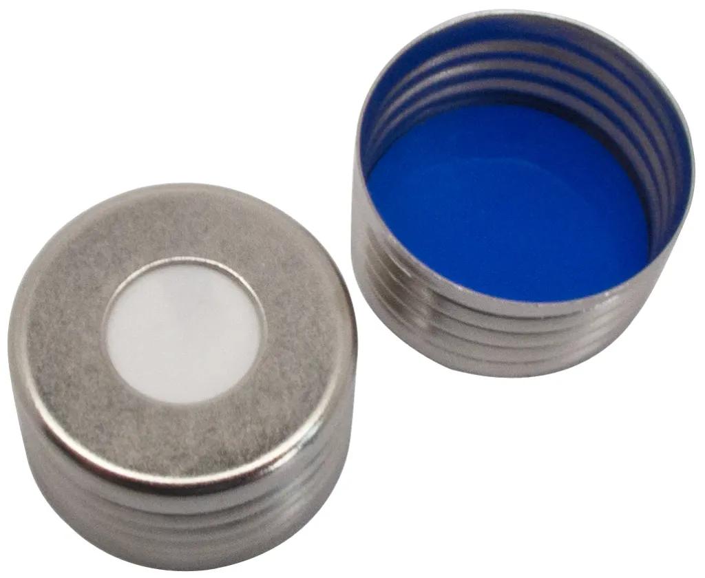 Magnetische  Feingewindeschraubkappe ND18 mit Loch, Silikon weiß / PTFE blau, 1,5 mm