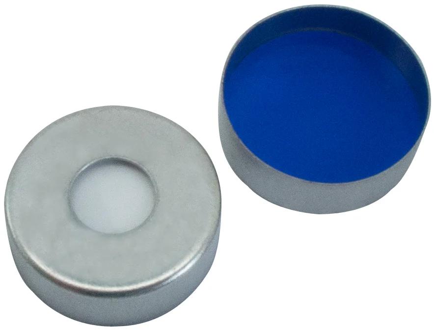 Magnetische Bördelkappe Ultra Clean silber lackiert, 8mm Loch, Silikon weiß/PTFE blau