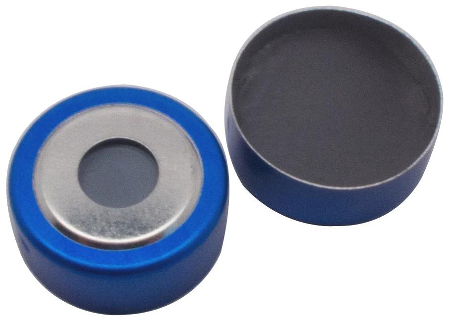 20 mm Magnetische Bimetall-Kappe, blau/silber, 8 mm Loch, Butyl/PTFE grau, 3,0 mm, 50° shore A