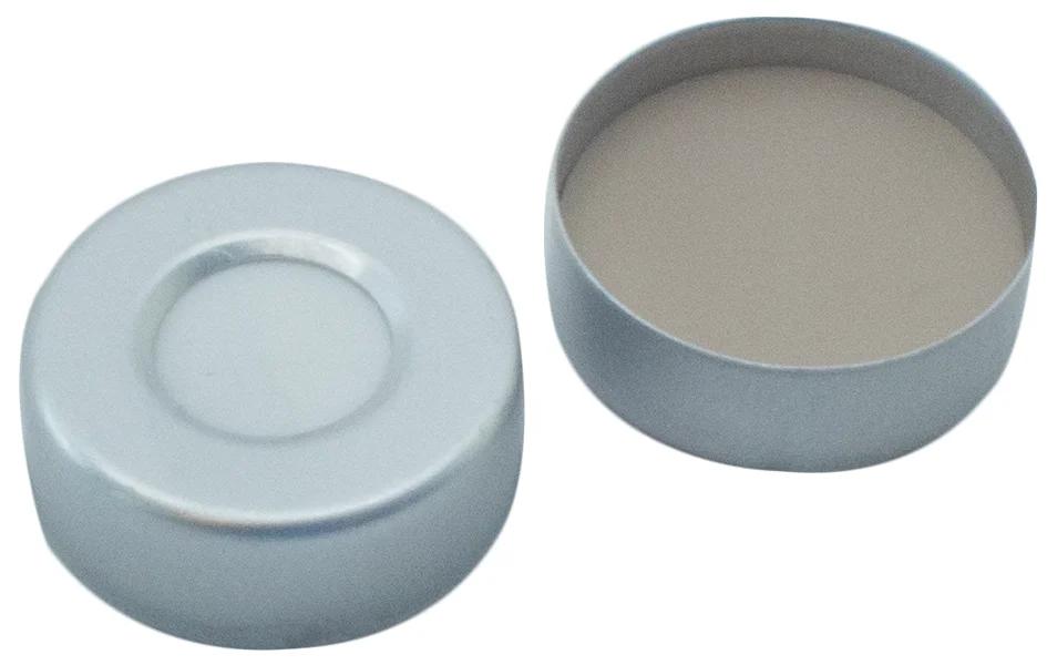 Aluminium flare cap ND200, bright-as-a-roll, silicone white / PTFE beige, 10 mm hole, 3 mm