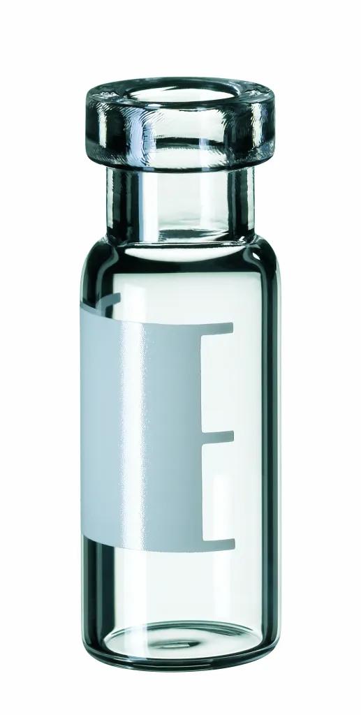 ND11  Rollrandflasche, 1,5 ml, 32 x 11,6 mm, Klarglas weite Öffnung, Beschriftungsfeld + Füllmarkier