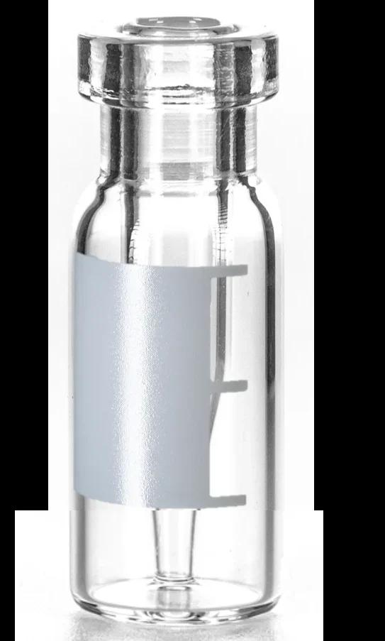 Rollrandflasche mit integriertem 0.2ml Mikroeinsatz 32x12mm, Klarglas +Schriftfeld