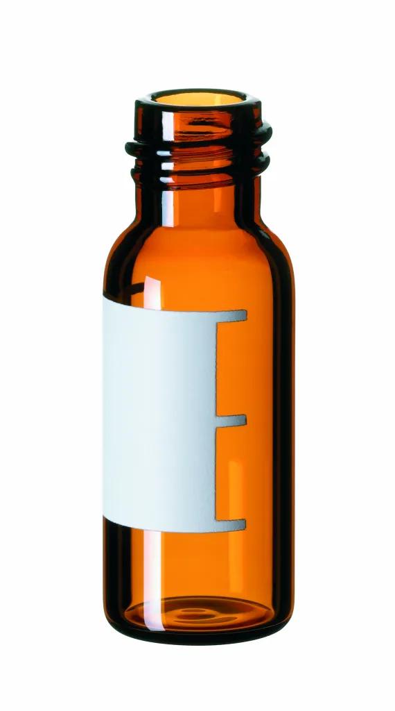 1,5 ml ND8 Gewindeflasche 32 x 11,6 mm, enge Öffnung, Braunglas mit Schriftfeld und Füllmarkierung