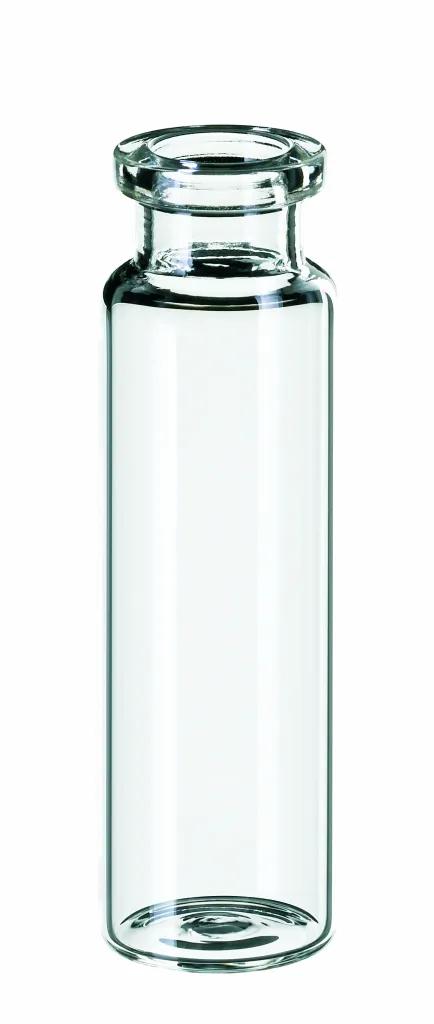 20 ml Headspace-Flasche, 75,5 x 22,5 mm, DIN Rollrand, ND20, Klarglas, 1. Hydrolytische Klasse, langer Hals, flacher Boden