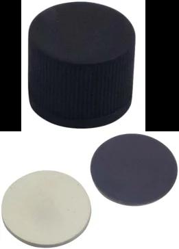 PP Schraubkappe, schwarz,geschlossen, Butyl creme/PTFE grau,1,3 mm 55°shore A