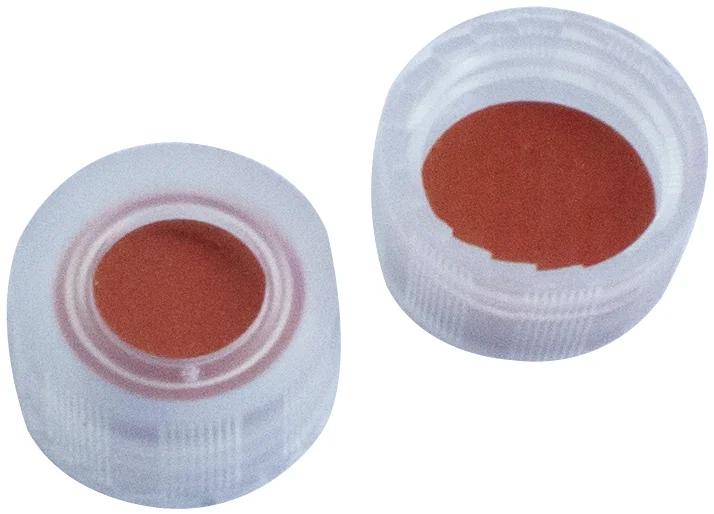 ND9 Schraubkappe transparent, mit Loch NK rot-orange / TEF transparent 60° shore A 1,0 mm