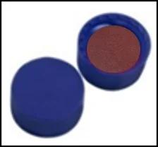 PP Short Thread Cap blue, closed top, 60°shore A 1.0 mm, Nat. Rubber red-orange/TEF transparent Pack