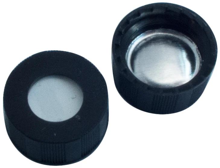 ND9 Kurzgewindekappe PP schwarz, mit 6 mm Loch, Silikon weiß/Aluminiumfolie silber, 50 °shore, 1 mm