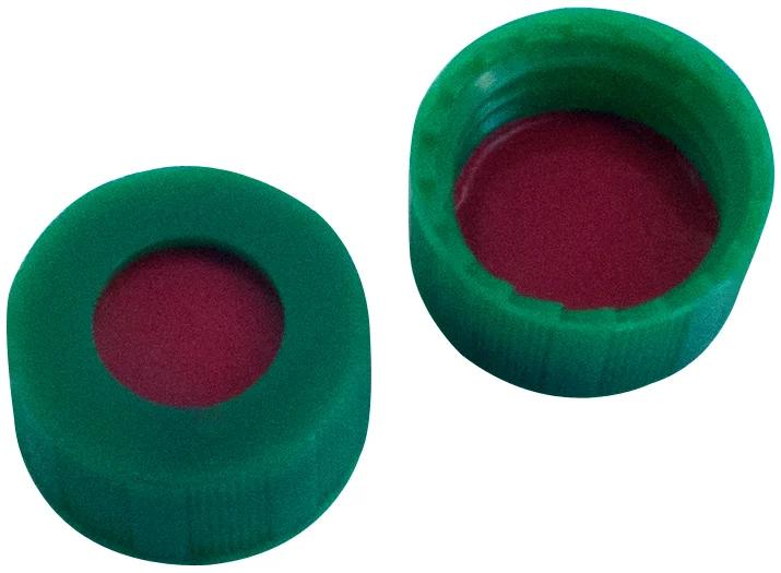 PP Short Thread Cap green, 6mm centre hole PTFE red/Silicone white/PTFE red,45°shore A,1.0mm
