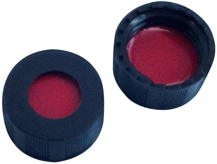 PP Short Thread Cap black, 6mm centre hole,1.0mm 45° shore A,PTFE red/Silicone white/PTFE red