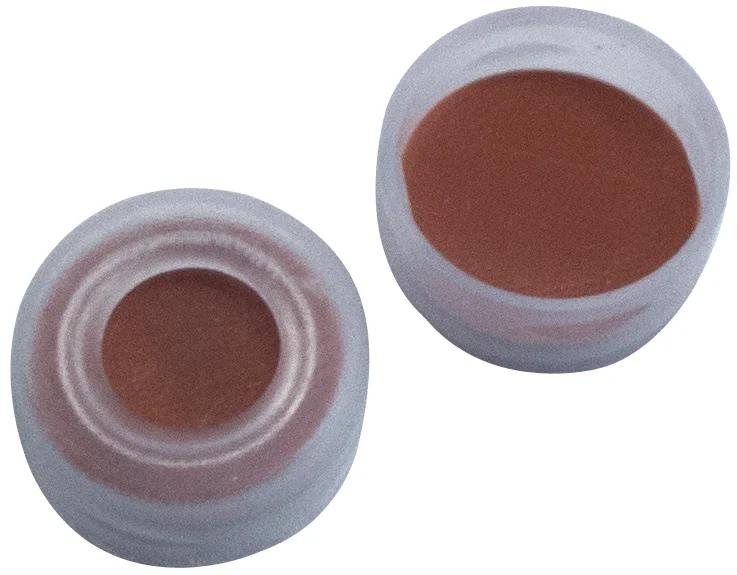 PE Snap Ring Cap transparent, 6 mm centre hole, soft cap Natural Rubber red-orange/TEF transparent, 60°shore A, 1 mm