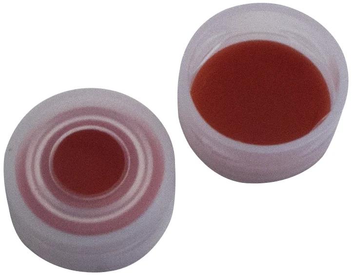 PE Schnappringkappe blau, 6 mm Loch, weiche Kappe, RedRubber/PTFE beige,45°shore A, 1.0 mm