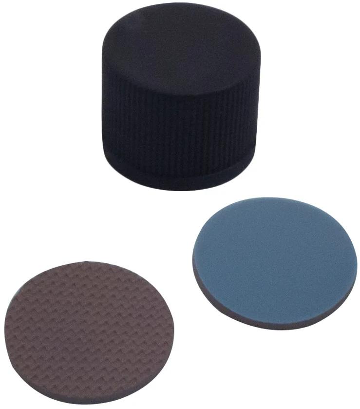 13 mm PP screw cap, black, closed, Buthyl red/PTFE grey, 55° shore A, 1,3 mm