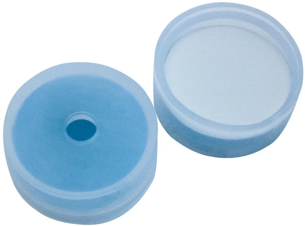 PE-Kappe, tranparent mit Loch 4,3 mm Silikon blau transparent / PTFE weiß, 1,3 mm