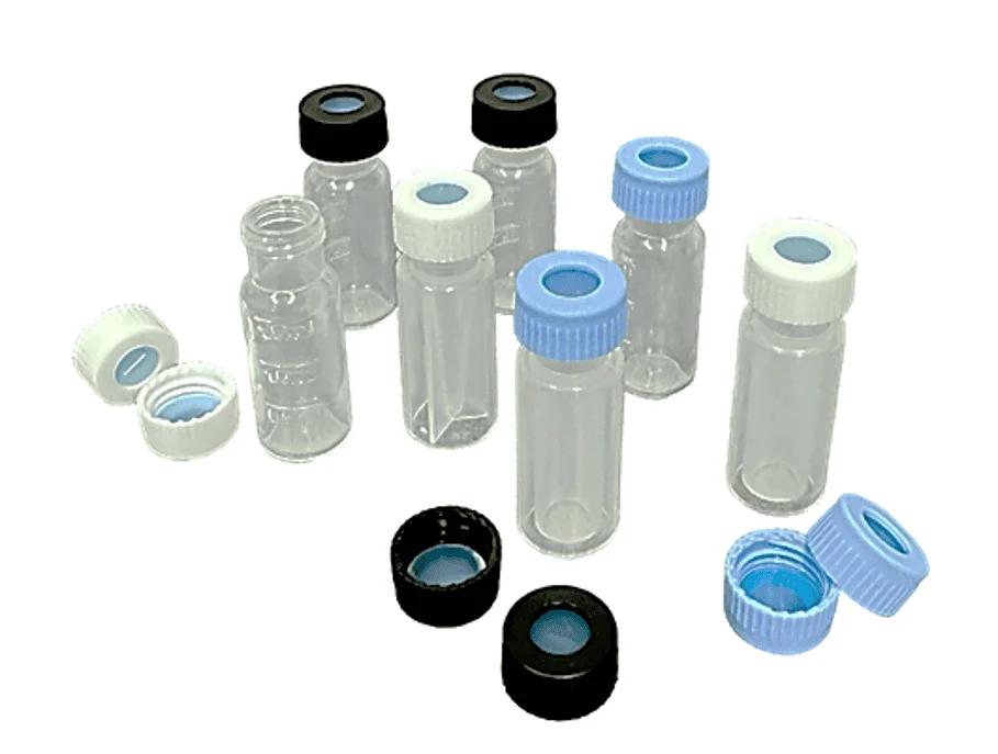 PFAS Safe Guard KIT: 0.7ml PP Snap Ring Micro-Vial, 32 x 11.6mm, transparent + 11mm PFAS Safe Guard PE snap ring cap, blue, with hole, silicon white/PP transparent