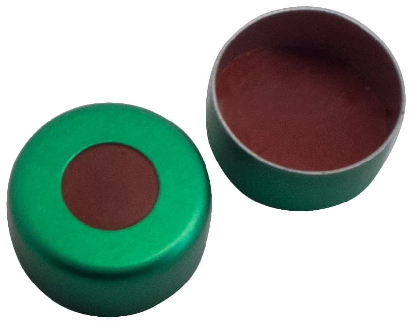 Alu Cap green lacquered,5.5mm centre hole Nat.rubber red-orange/Butly red/TEF transp.