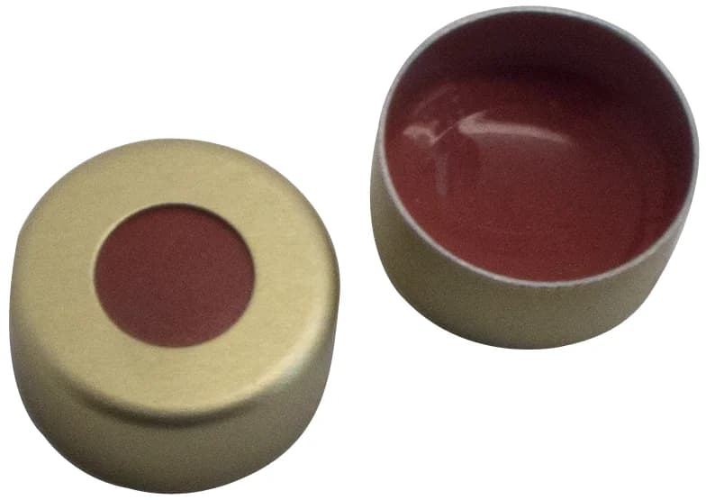 Alu cap gold lacquered,5.5mm,centre hole, Nat.Rubber red-orange/Butly red/TEF transp.