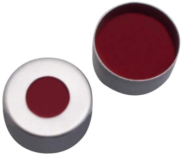 11 mm Magnetic cap, gold lacque with 5mm hole PTFE red/Sil white/PTFE red. 1.0mm