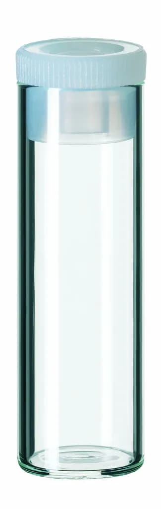 4ml flat bottom glass, 44.6x14.65mm clear glass 15mm PE-Plug, transparent