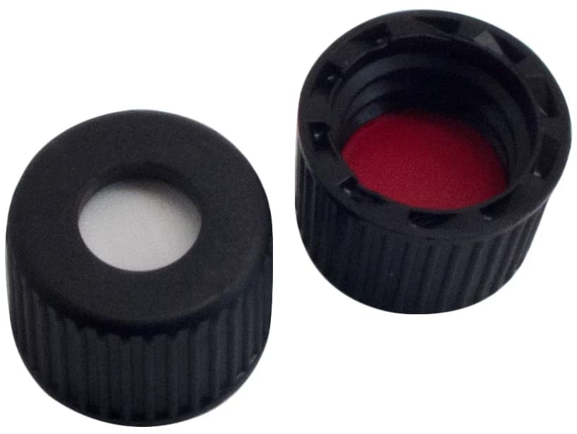 PP screw cap black, ND8, 5.5 mm centre hole silicone white/PTFE red UltraClean, 1.3 mm