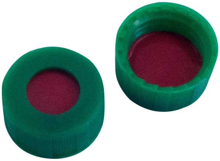 PP Short Thread Cap green, 6mm centre hole PTFE red/Silicone white/PTFE red,45°shore A,1.0mm